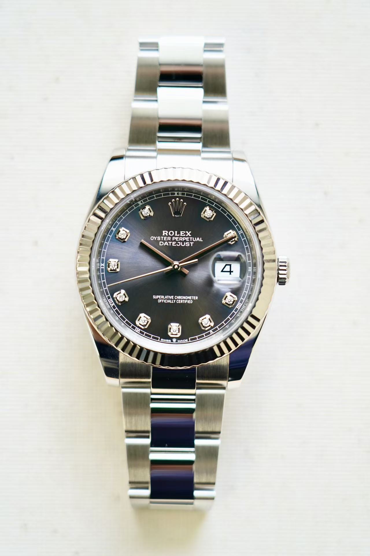 2022 ROLEX 41MM DATE JUST Slate diamond DIAL Fluted Oyster