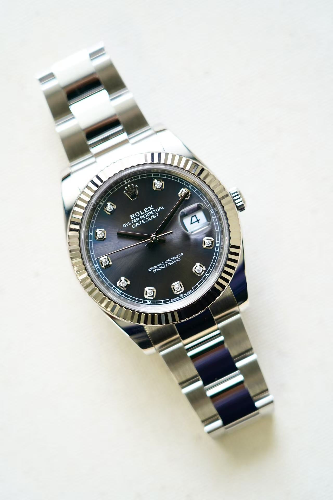2022 ROLEX 41MM DATE JUST Slate diamond DIAL Fluted Oyster - Image 2