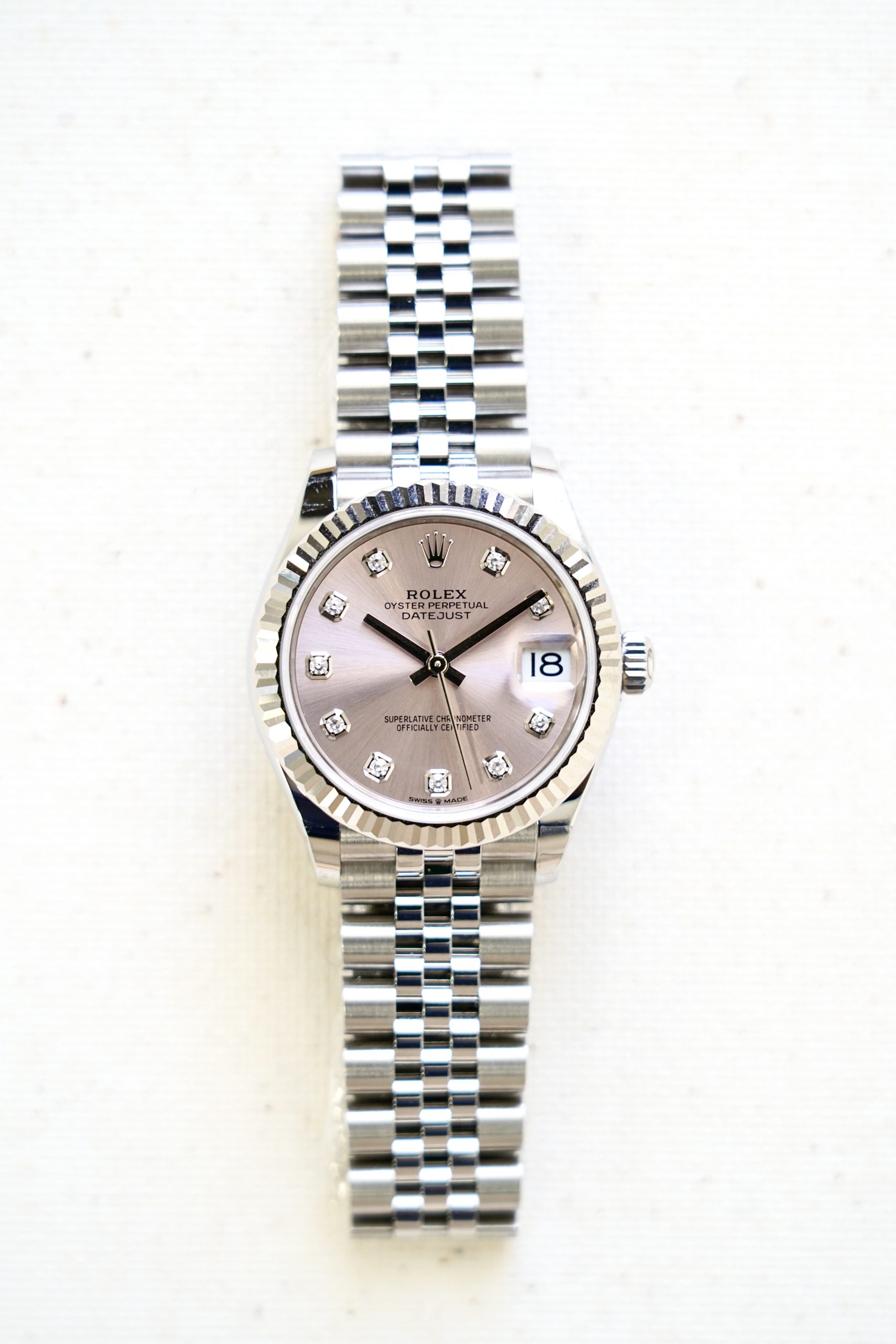 2025 Rolex 31mm Date just Pink diamond dial